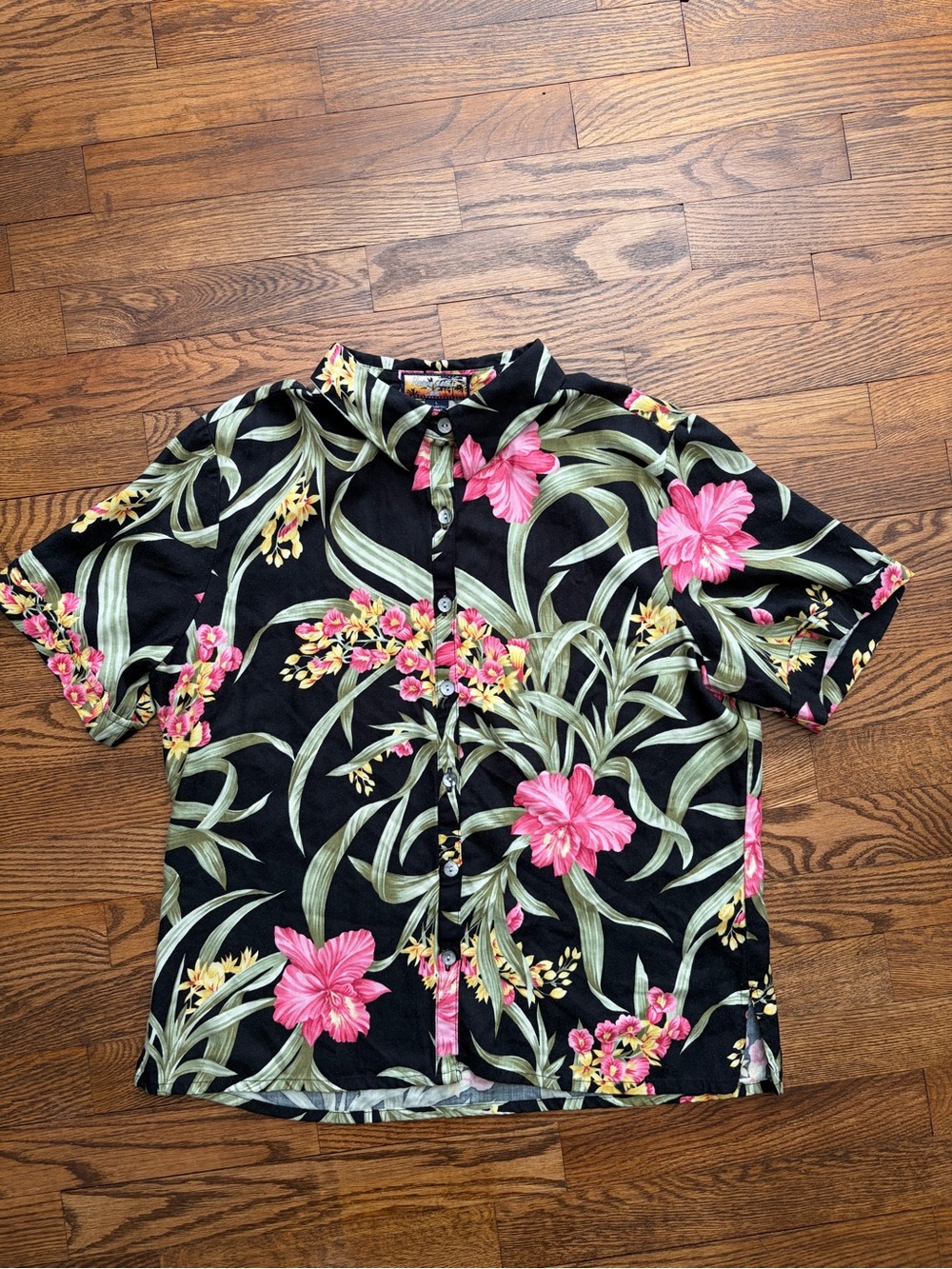 Havana Jacks Cafe Cropped Hawaiian Women’s Shirt Multicolor Floral Rayon Size L